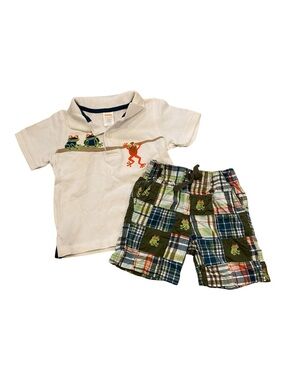 Gymboree Jungle Explorer 18-24 m Outfit Frog Embroidered Polo Shorts Set 2012